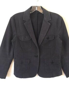 Theory Blue Denim Jacket Blazer One Button Stretch Women’s Size M